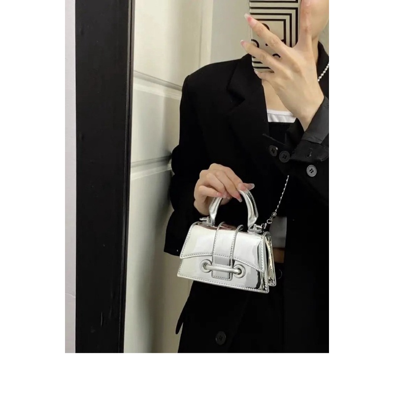 IELGY Túi Xách Đeo Vai Hình Vuông Cỡ Nhỏ Đính Hạt Bạc Thời Trang Cao Cấp Cho Nữ