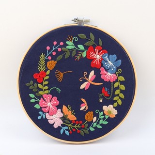 DIY Embroidery Kit Beginner Pre-Printed Floral Pattern Cross Stitch with Hoop