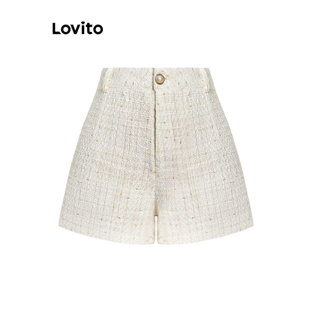 Quần short Lovito cạp vừa cơ bản màu trơn thường ngày cho nữ L64AD078 (Màu trắng)