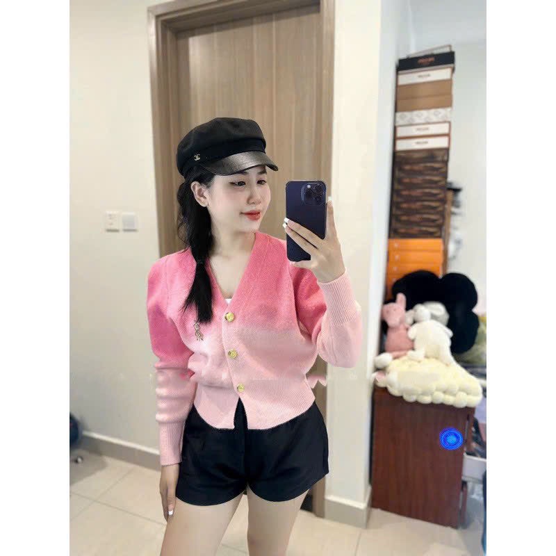 Áo len hồng loang. áo khoác len loang tag y  nữ