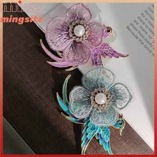 1pc Phong Cách Trung Hoa Vải Hoa Thêu Chim Trâm Ngọc Trai Kim Cương Giả corsage Ngọc Trai Quần Áo Phụ Kiện Trâm Cài MINGSITE
