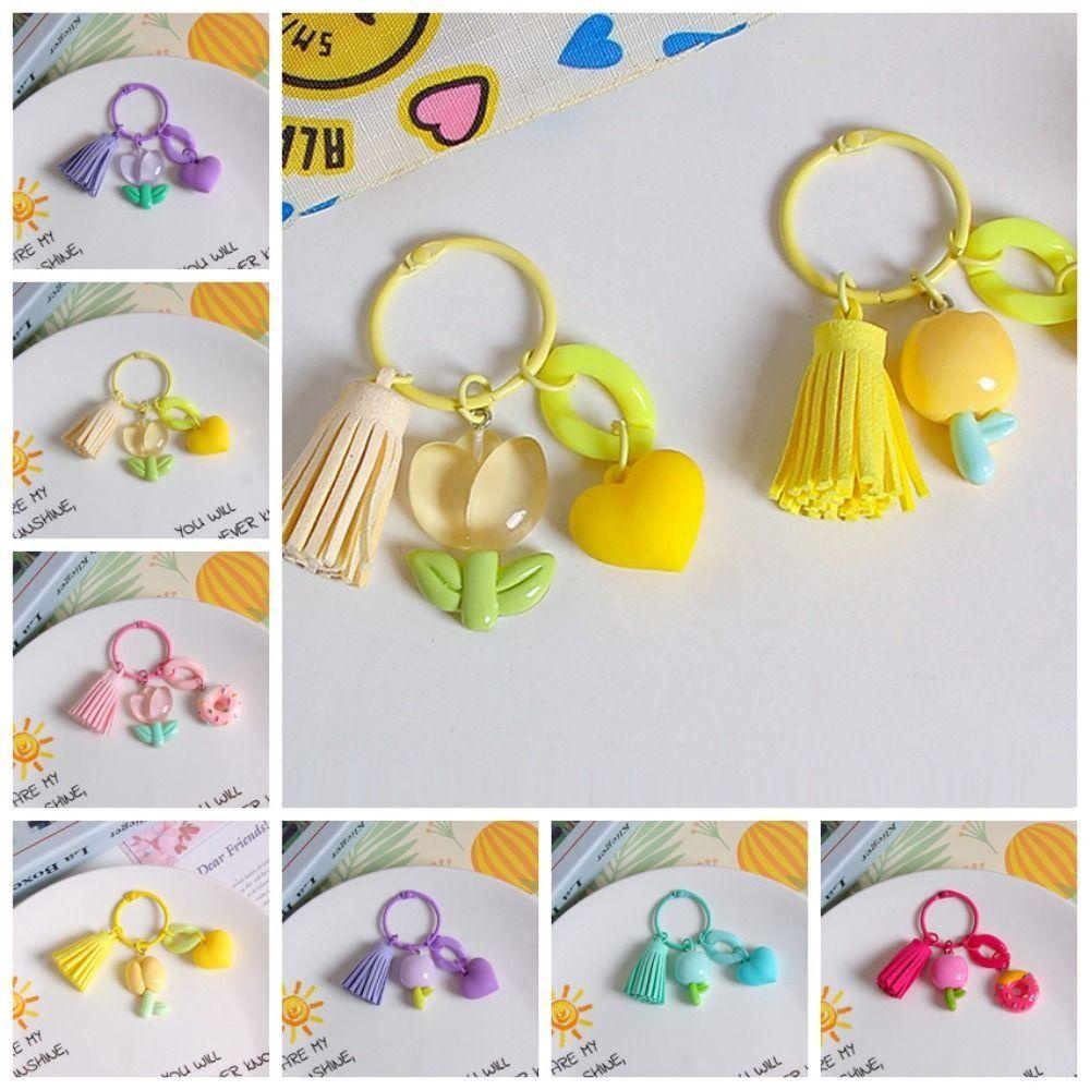 Bliss Phụ Kiện Móc Khóa Xe Hơi Hình Hoa tulip Phối Tua Rua Màu Kẹo Ngọt Ngào Thời Trang Hàn Quốc Cho Nữ