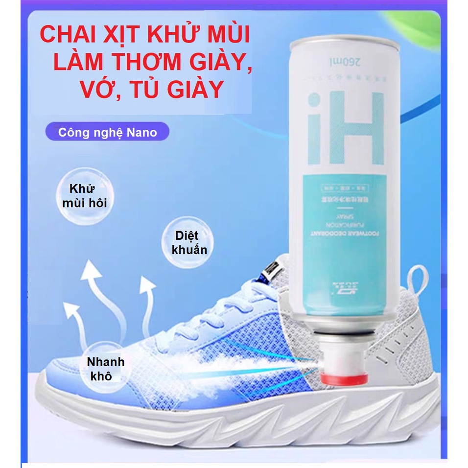 Bình Xịt Thơm Giày Khử Mùi Hôi Chân Nano Hi 260ml, Xịt Khử Mùi Diệt Khuẩn Vega365.vn