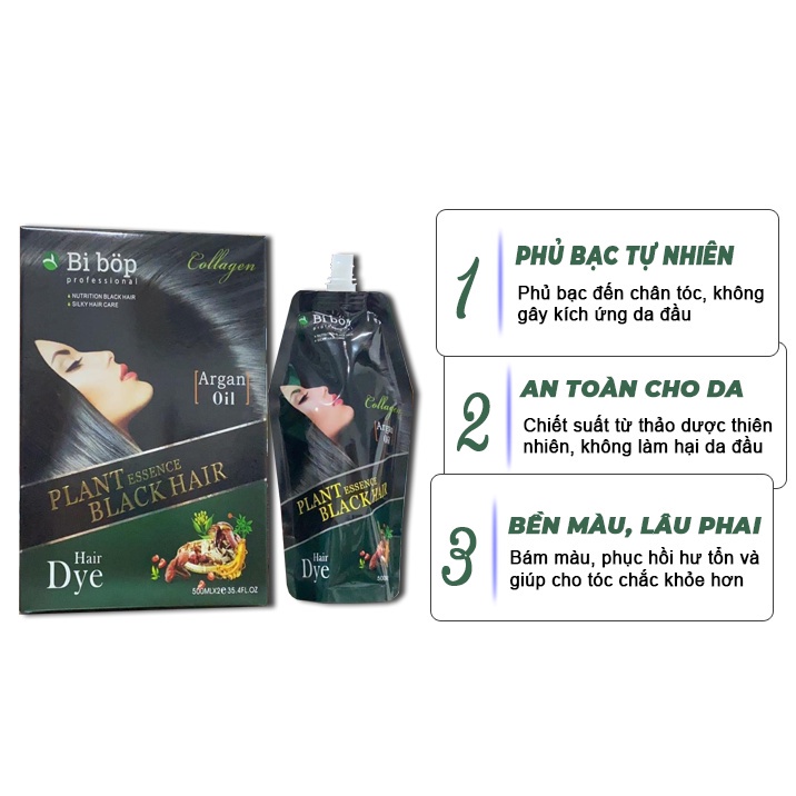 Thuốc nhuộm tóc BI-BOP phủ bạc túi 500mlx2 ăn bạc 100% hàng công ty Lamyra