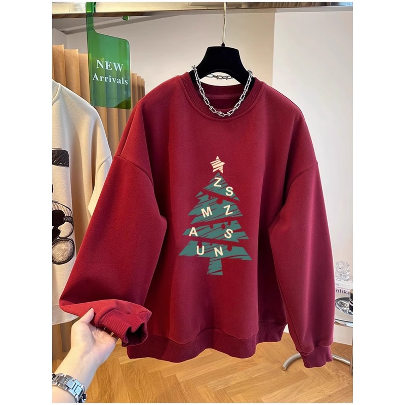 Mới Áo hoodie Cổ Tròn Dáng Rộng In Hình Cây Thông Giáng Sinh Phong Cách Hàn Quốc Thời Trang Cho Cặp Đôi