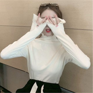 Áo Thun Tay Dài Cổ Cao Dáng Ôm Phong Cách Phương Tây Thời Trang Thu Đông Cho Nữ