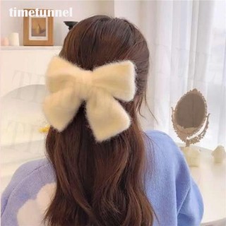 Kẹp tóc hình nơ phủ lông phong cách cổ điển thời trang xinh xắn cho nữ