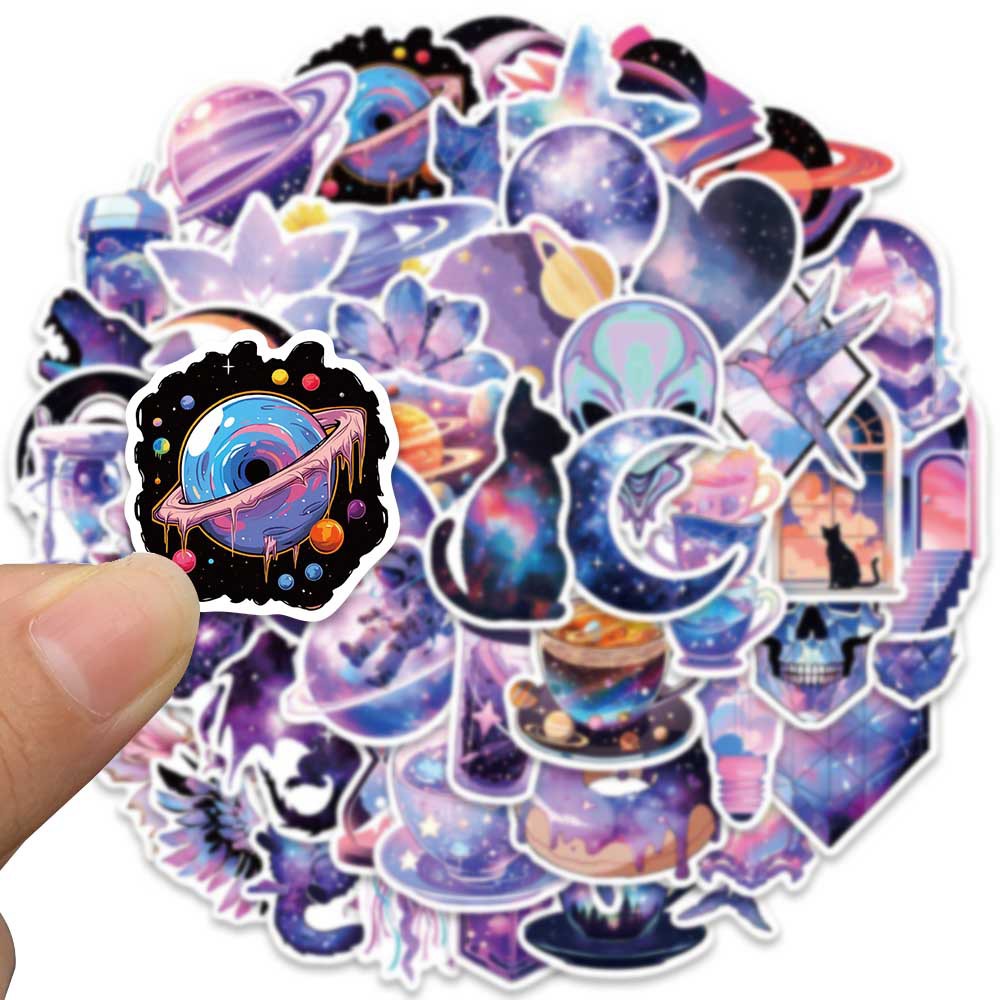 Bộ 50 Miếng Dán Hoạt Hình Màu Tím Trang Trí Mũ Bảo Hiểm / Bút Chì Chống Thấm Nước