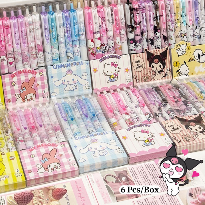 SANRIO Bộ 6 Bút Mực gel Ngòi 0.5mm Họa Tiết Hoạt Hình kuromi mymelody Dễ Thương Chất Lượng Cao