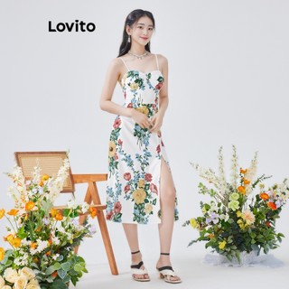 Đầm Lovito họa tiết hoa boho cho nữ L54ED096 (màu trắng)