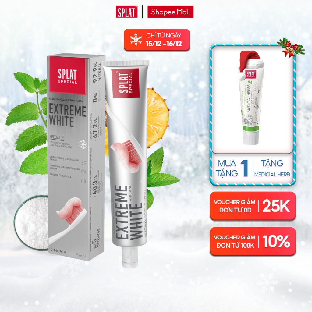 Kem Đánh Răng Làm Trắng Răng SPLAT Extreme White Special Chứa Các Hạt Siêu Nhỏ Giúp Làm Trắng Nhanh Chóng, Hiệu Quả 75ml