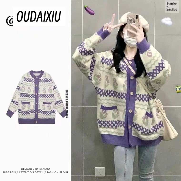 OUDAIXIU Áo Len áo khoác cardigan Thể thao Cute thời trang Vintage WMY2300HK0 42Z231019