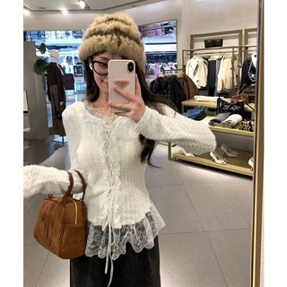 Áo Thun Tay Dài Phối Ren Thời Trang Ngọt Ngào Cho Nữ