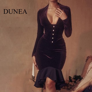 DUNEA Đầm Lông Cừu Cổ Chữ v Thời Trang Quyến Rũ Cho Nữ