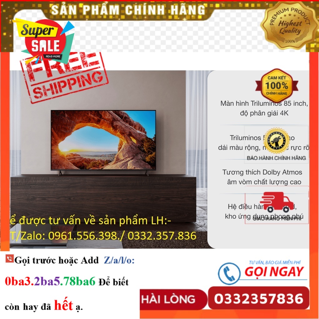 Hãng&gt; Smart Tivi Sony 85 Inch 4K UHD KD-85X86J &lt; Chính hãng BH:24 tháng tại nhà toàn quốc&gt;