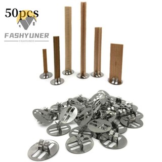 FASHYUNER Set 50 Đế Kẹp Bấc Nến Hình Tròn Bằng Sắt / Gỗ / Bấc DIY
