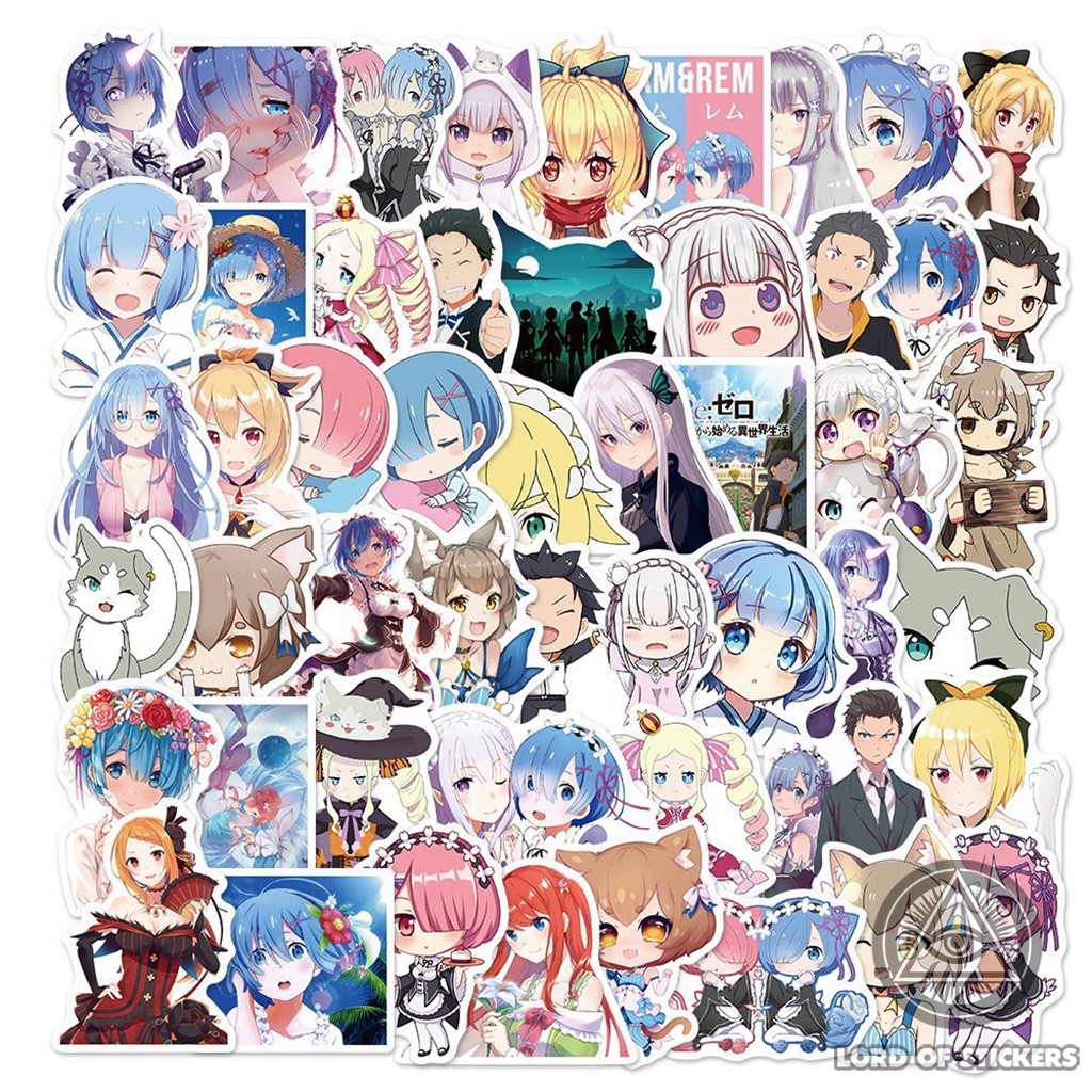 Set 50 Hình Dán Re:Zero Rem Ram Waifu Sticker Cute Anime Manga Chống Thấm Nước Trang Trí Mũ Bảo Hiểm