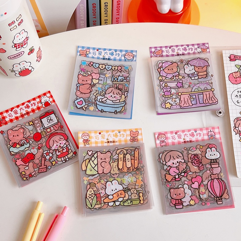 8 set hộp 100 tấm sticker 1000 hình dán chống nước nhiều phong cách cute dễ thương OUYOUVN