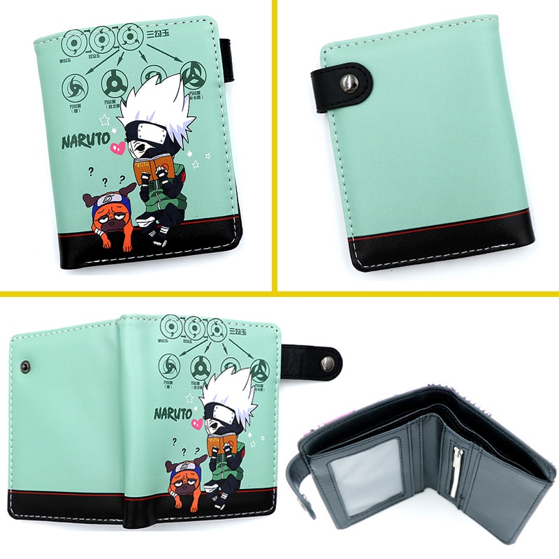 Ví Da pu Ngắn Dạng Gập Có Túi Đựng Tiền Xu Hình anime naruto uzumaki itachi hatake kakashi