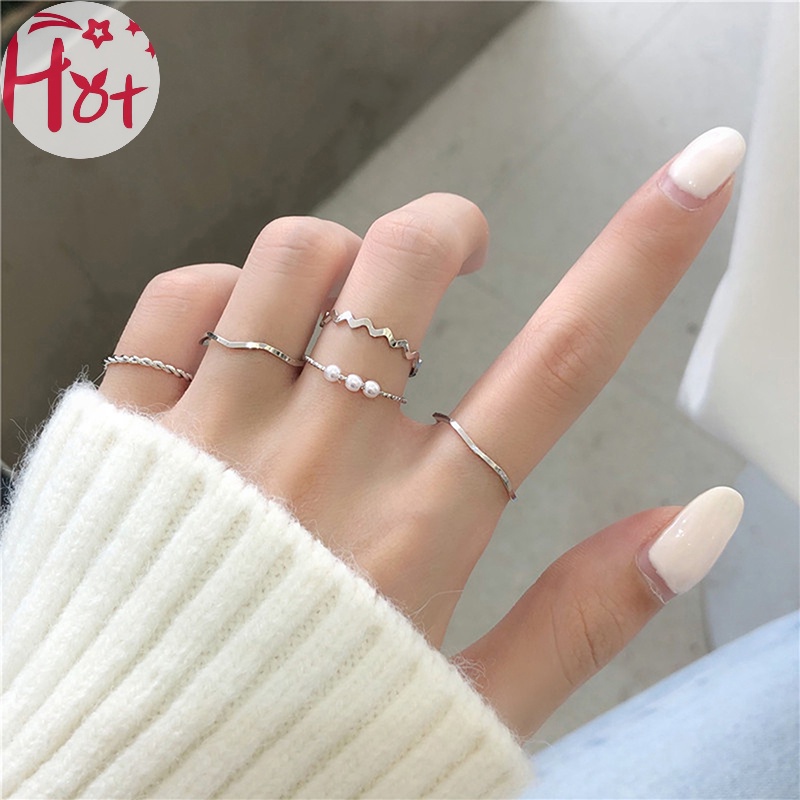 Jr set 5 Nhẫn Đeo Tay Kim Loại Thời Trang Cho Nữ vn