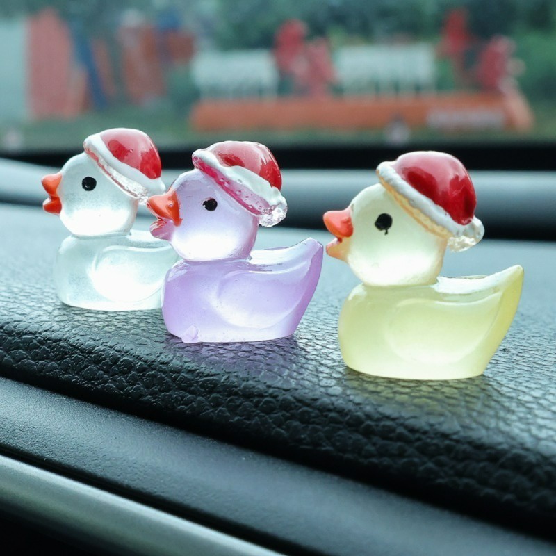 Chú Vịt Đội Mũ Giáng Sinh / Đồ Chơi Dạ Quang Bằng Nhựa resin Phát Sáng Trong Bóng Tối Trang Trí Nội Thất Xe Hơi