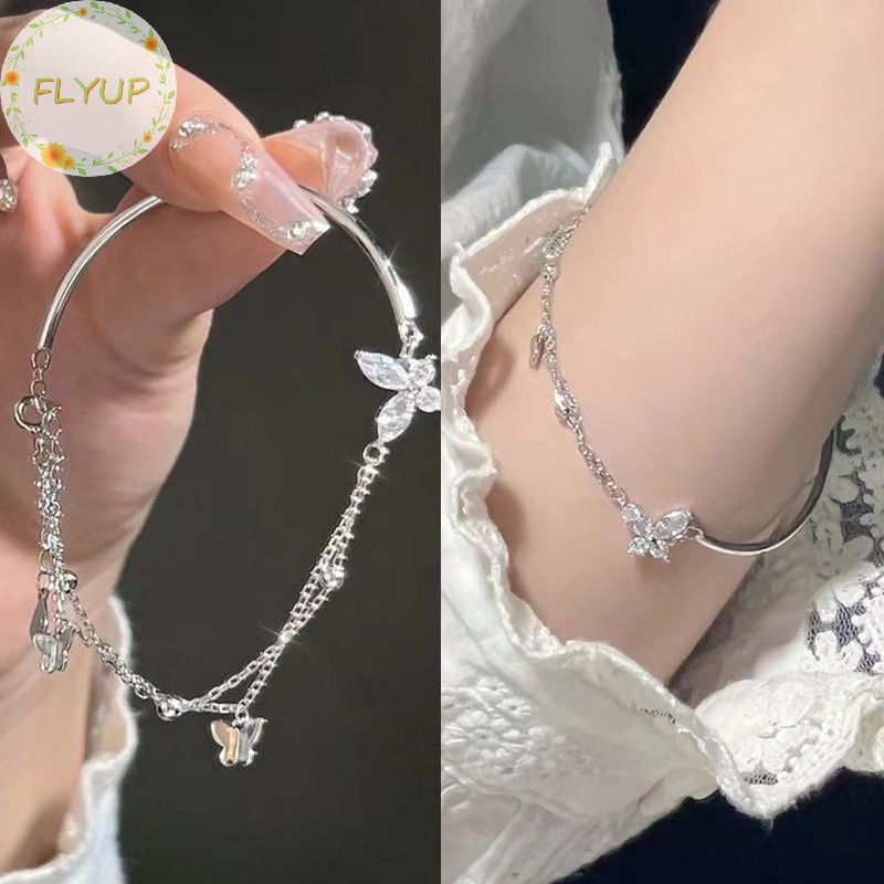 Flyup Vòng Tay Nhiều Lớp Màu Bạc zircon Hình Bướm Lấp Lánh Thời Trang Cho Nữ vn