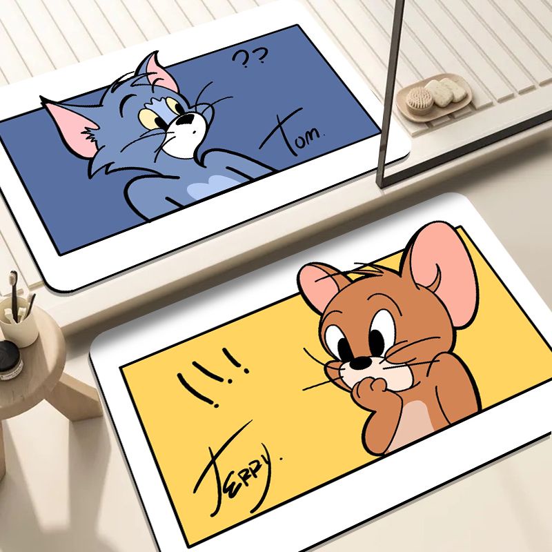 Thảm Chùi Chân Mềm Mại Thấm Hút Nước Chống Trượt Hình tom Và jerry