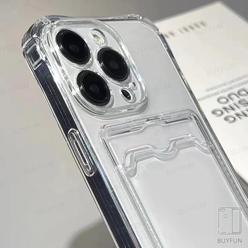Card Bag Holder Clear Phone Case For iPhone 15 14 13 12 11 Pro Max XR X XS 7 8 Plus 13 mini Soft TPU Shockproof Cover