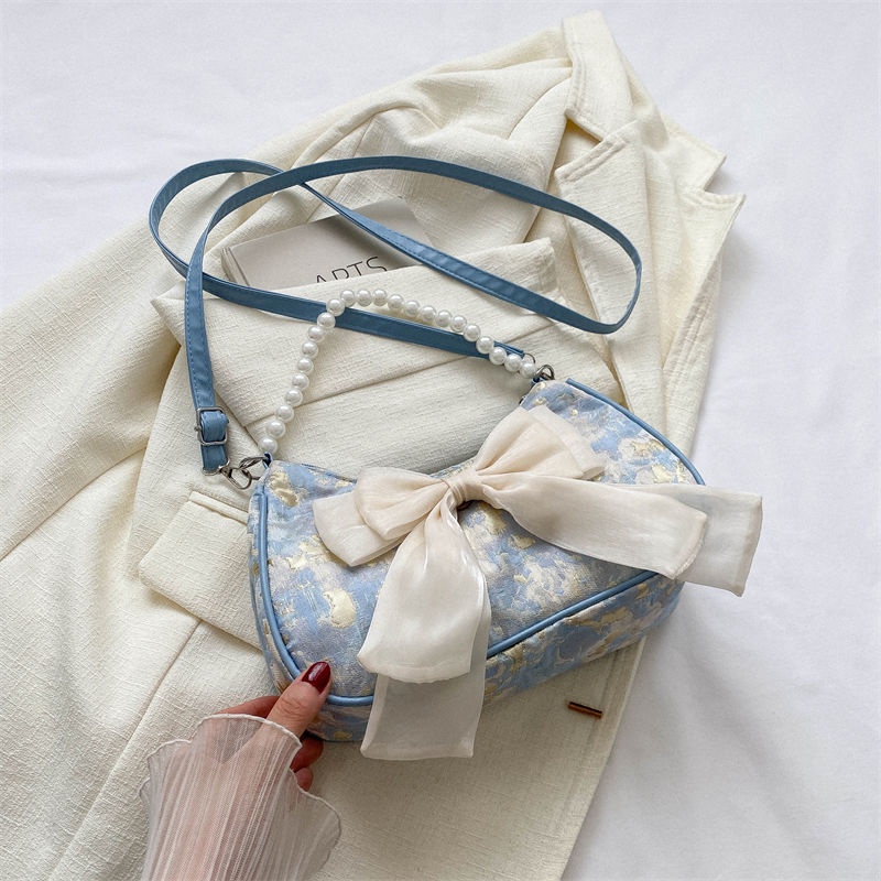 Niche Túi Đeo Chéo Đính Nơ Ngọc Trai Thời Trang Dành Cho Nữ