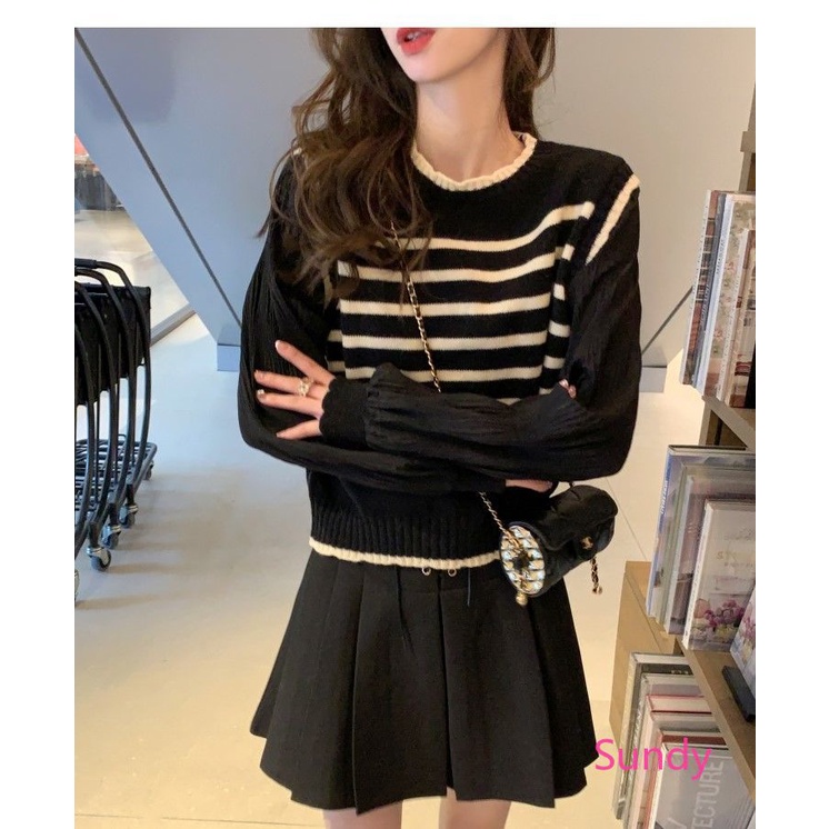 Áo sweater Dệt Kim Kẻ Sọc Kiểu Pháp Thời Trang Mùa Thu Cho Nữ