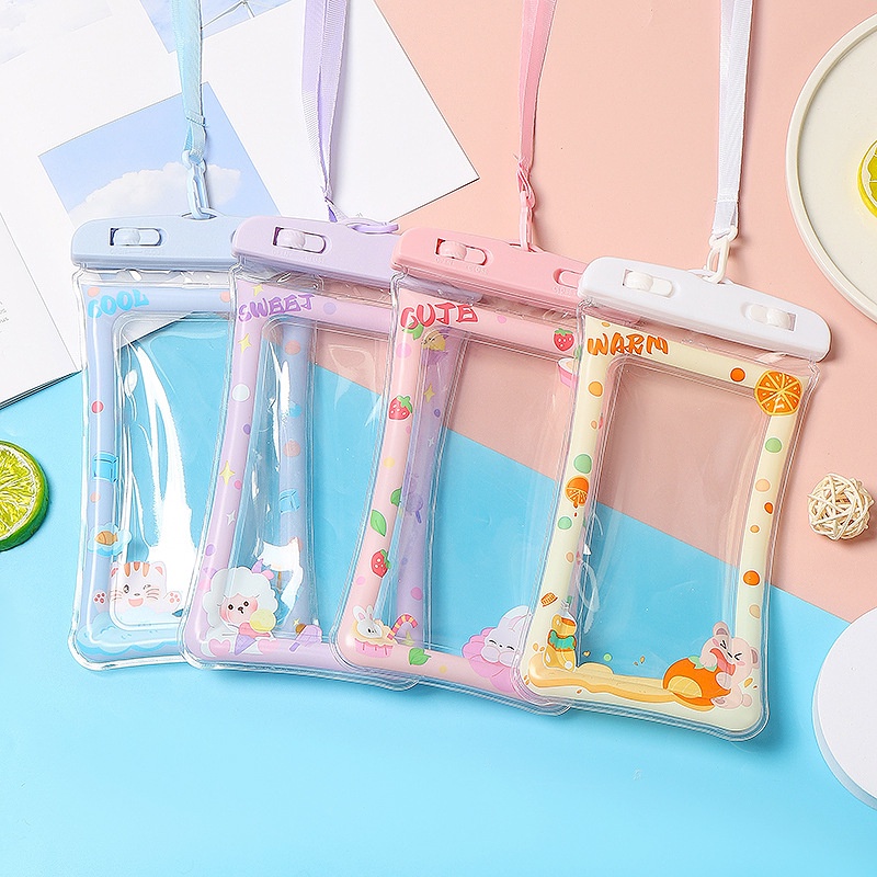 Túi đeo cổ đựng điện thoại chống nước khung viền phao khí màu Pastel siêu xinh 10x18.5cm