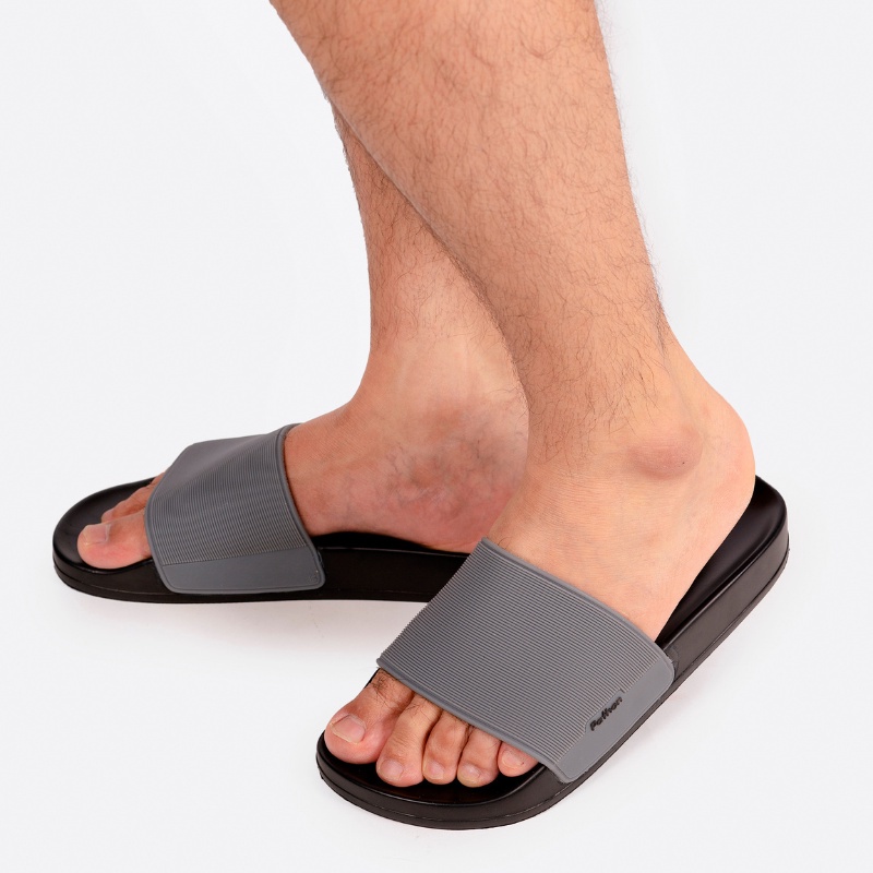 Dép nam nữ quai ngang slipper Pathon PVC đế PU đen quai xám Mẫu SD24