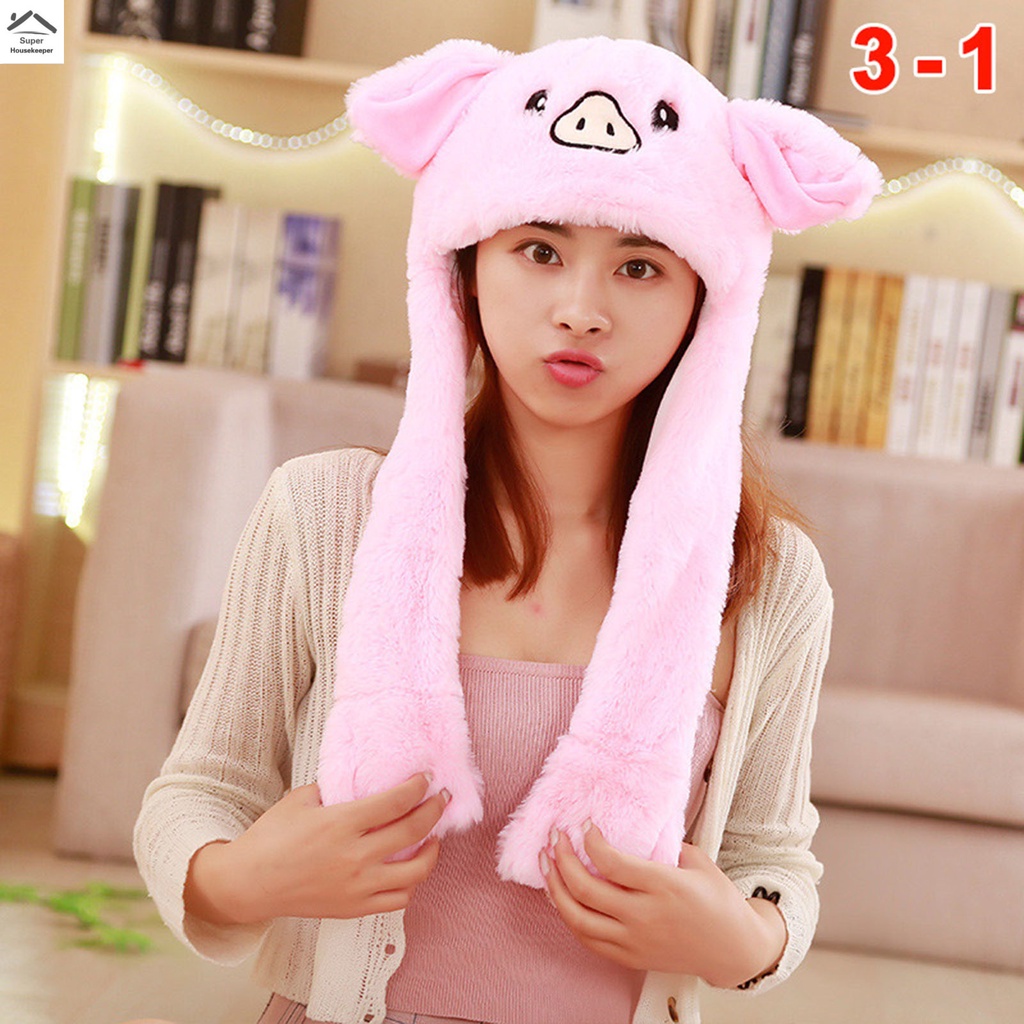 Mũ Trùm Đầu Thiết Kế Tai Thú Bông Siêu Mềm Có Thể Di Chuyển