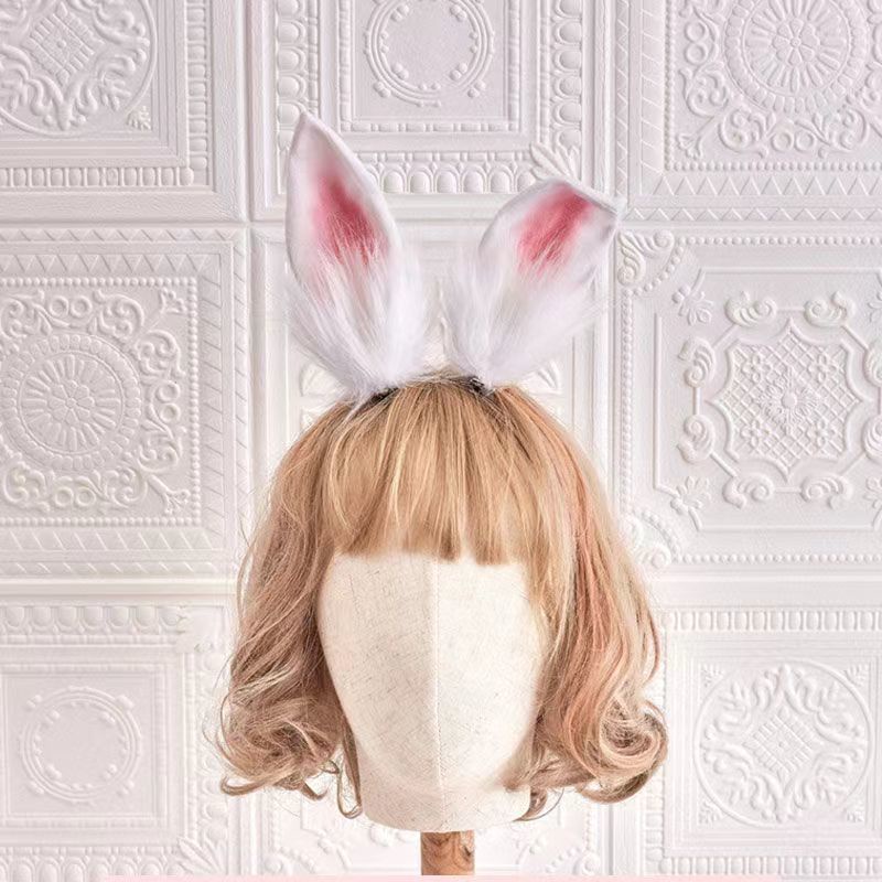 Băng Đô Cài Tóc Đính Tai Thỏ Giả Bằng Lông Nhung Phong Cách lolita sq3