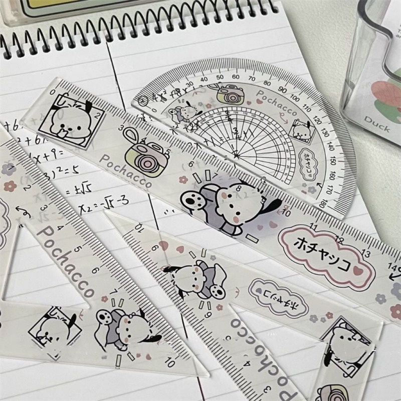 SANRIO Bộ 4 Thước Đo Góc Thẳng Hình Tam Giác Dễ Thương kuromi pochacco