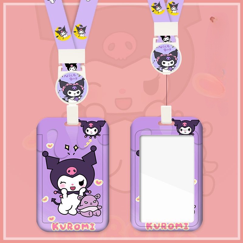 SANRIO Dễ Thương Ví Đựng Thẻ Hình kuromi Có Dây Đeo Thu Gọn Được Giá Đỡ