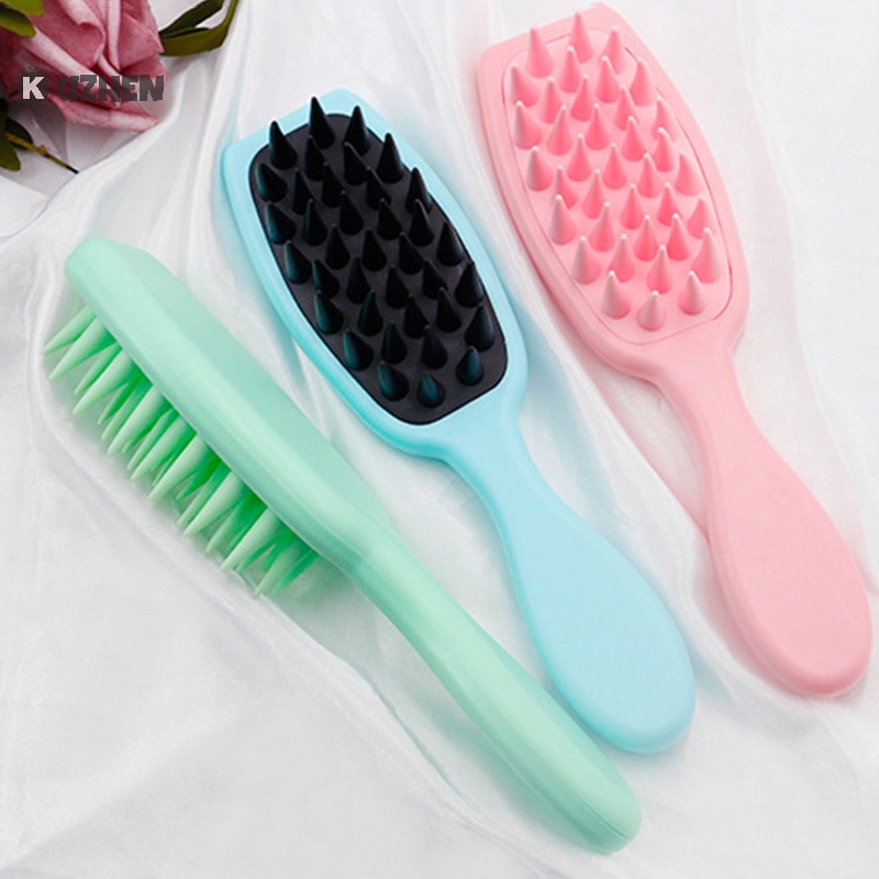 Kuzhen Bàn Chải Gội Đầu Mát Xa Da Đầu Bằng silicone Tay Cầm Dài Tiện Lợi