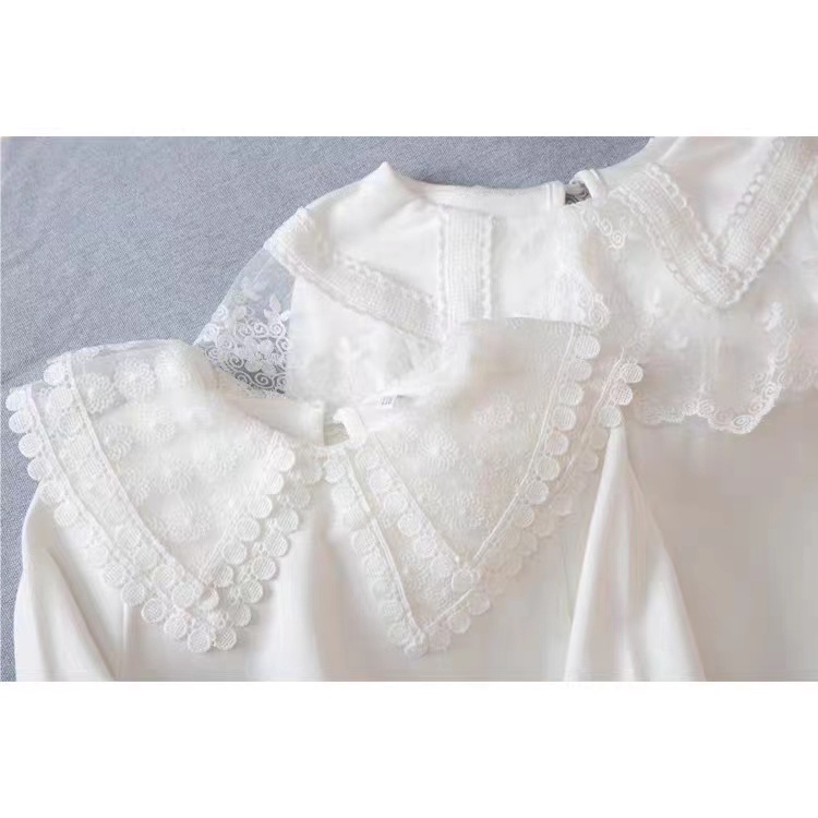 Áo Ren Trắng Cổ Búp Bê Cho Bé Gái