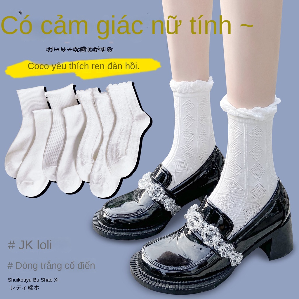 Vớ cotton Mỏng Màu Trắng Phối Ren Dễ Thương Phong Cách Nhật Bản Thời Trang Mùa Hè Cho Nữ
