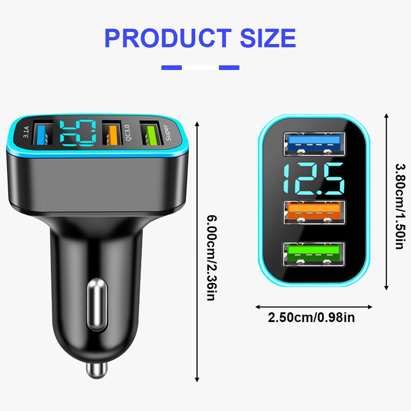 Tẩu sạc nhanh xe hơi BLALION Tẩu Sạc Nhanh qc3.0 pd Cổng usb Kép 12v 66w Màn Hình Kỹ Thuật Số Cho iphone huawei xiaomi oppo