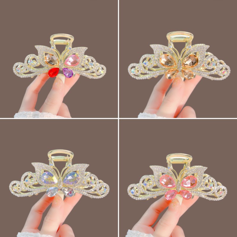 Kẹp Tóc Hình Bướm Pha Lê Màu Cầu Vồng Cao Cấp Phong Cách Nhật Hàn Sang Trọng