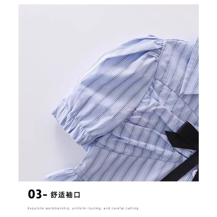 Áo Thun polo Ngắn Tay Màu Trơn Họa Tiết Kẻ Sọc Đính Nơ Dễ Thương Thời Trang Mùa Hè Cho Bé Gái