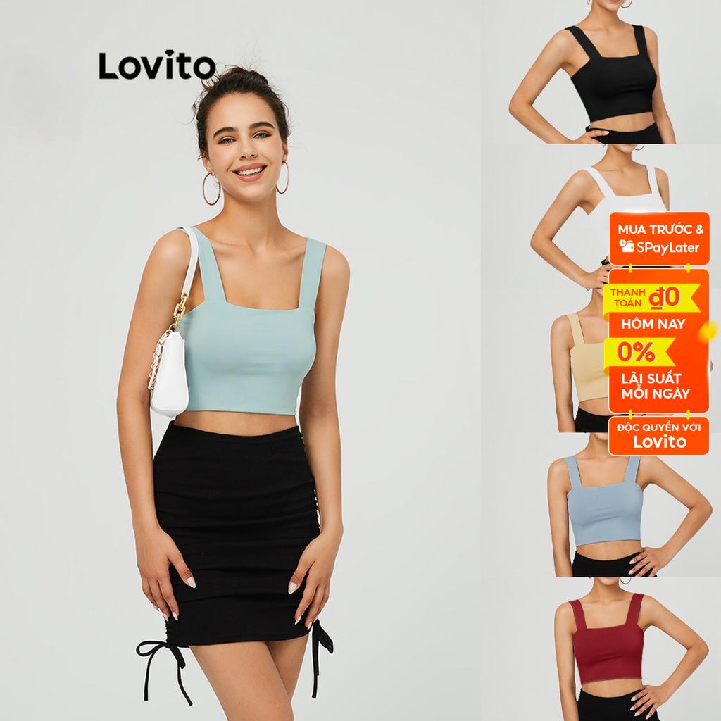 Áo hai dây Lovito màu trơn cổ vuông thời trang L03020