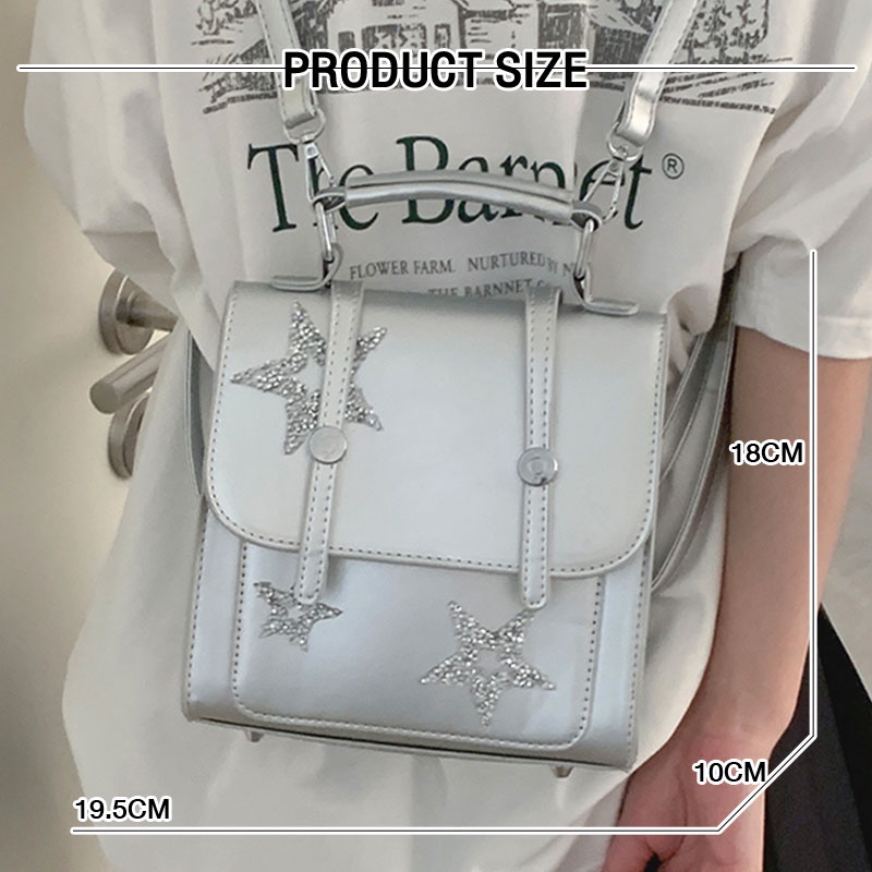 Ba Lô Học Sinh Màu Bạc Họa Tiết Ngôi Sao Lấp Lánh