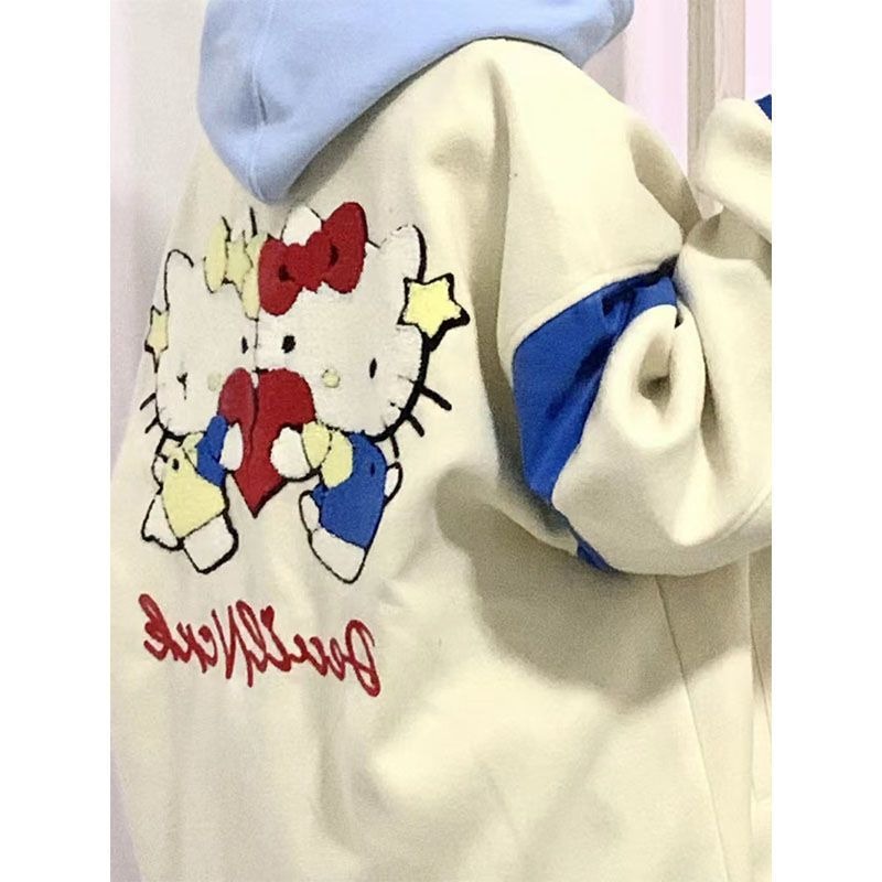 Áo Khoác Bóng Chày Dáng Rộng Thêu Hình hello kitty Thời Trang Thu Đông Cho Nữ