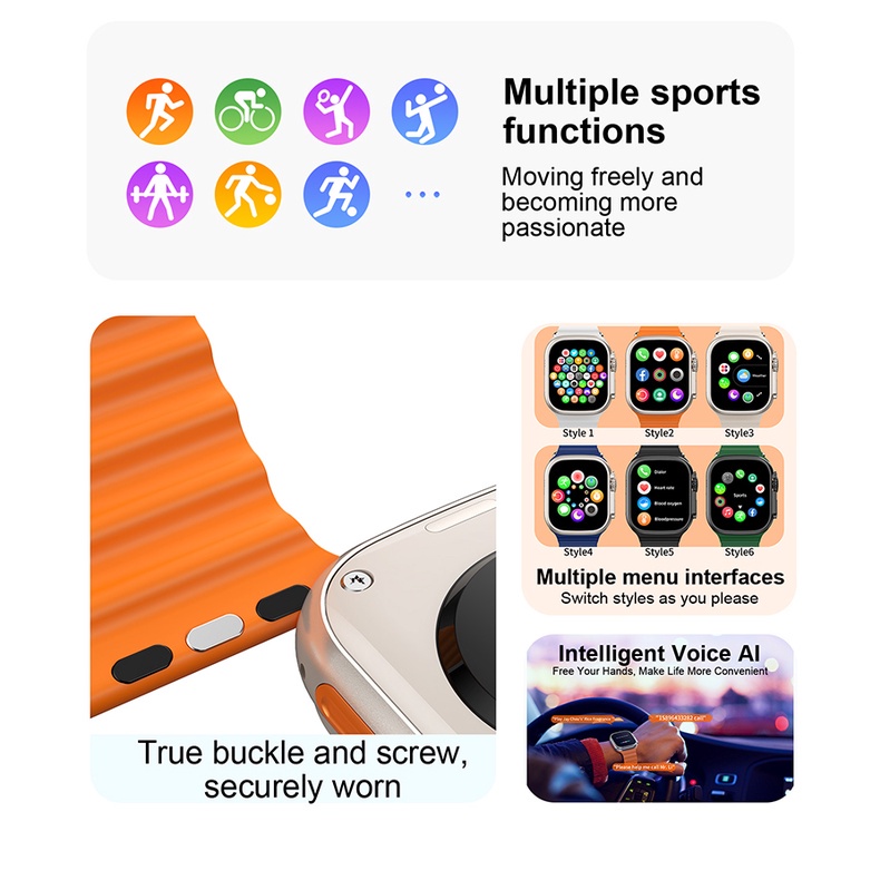 Mới Đồng Hồ Thông Minh ultra 9 10 Trong 1 i20 ultra max Màn Hình hd 49mm 2.3 inch Có Khóa Cài 9ksk