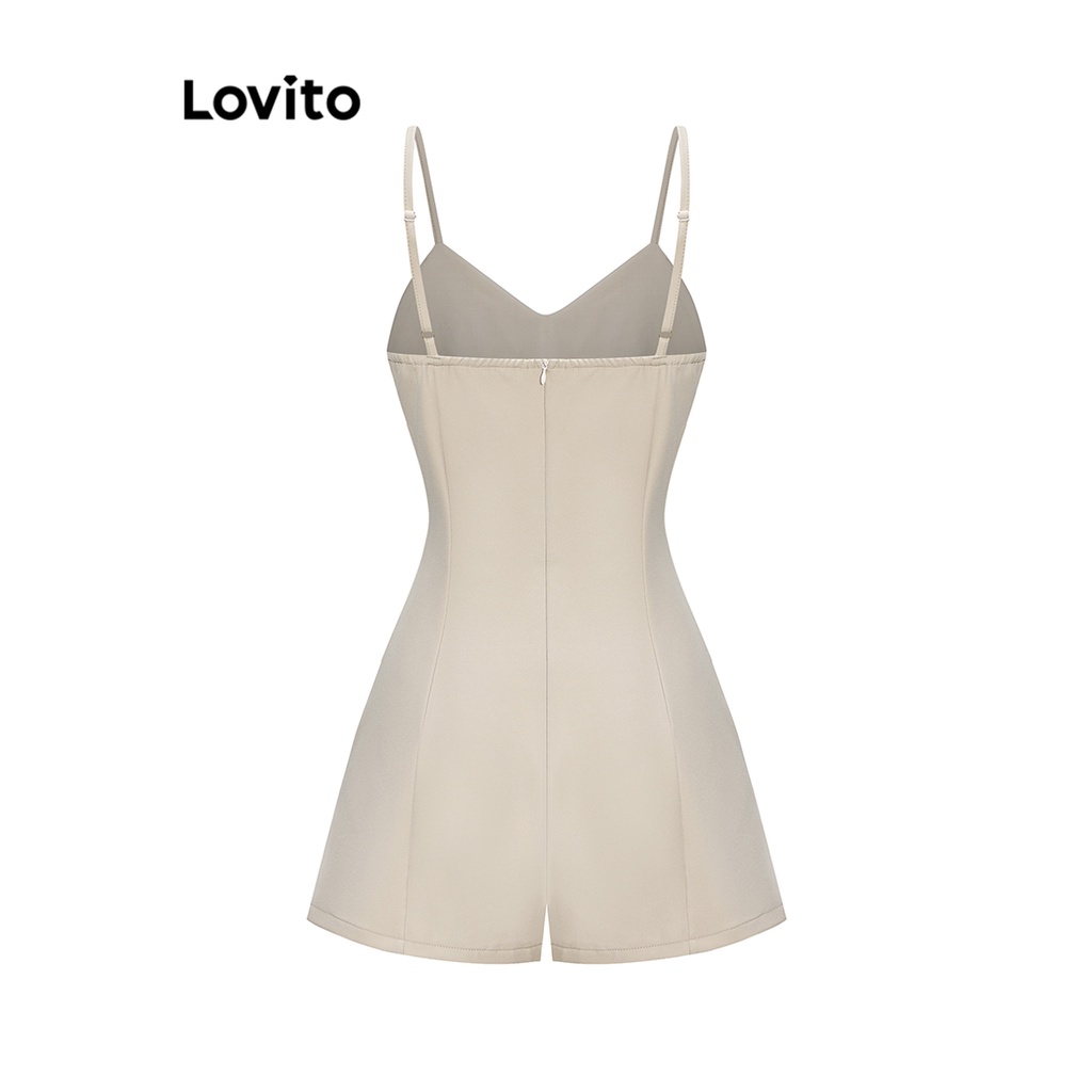 Jumpsuit Lovito khóa kéo màu trơn đơn giản thanh lịch cho nữ L65ED191