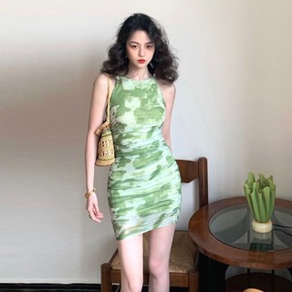 Đầm Ngắn Xếp Ly Ôm Eo Co Giãn In Họa Tiết Cổ Điển Phong Cách hong kong Kiểu Mới Cho Nữ