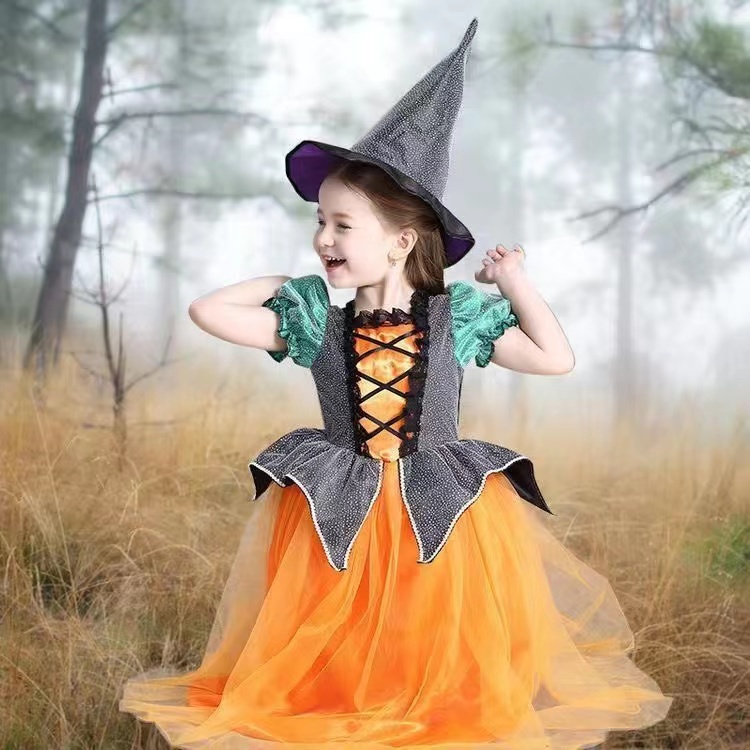 Đầm Hóa Trang halloween Nhân Vật Phù Thủy Cho Bé Gái Cỡ 90-160