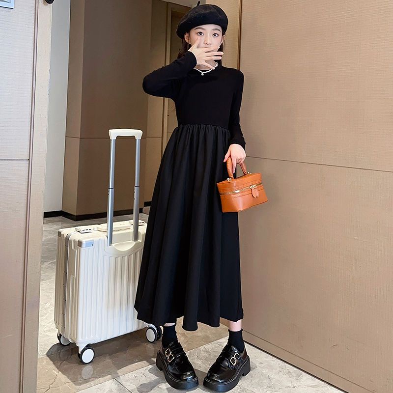 Đầm Dệt Kim Tay Dài Phong Cách hepburn Thời Trang Cho Bé Gái Kích Thước 120-170